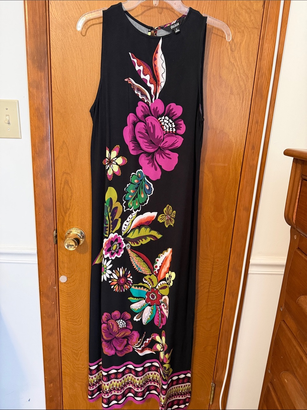 Slim Factor-Investments - Sleeveless Black Maxi Dress with Pink Floral Print